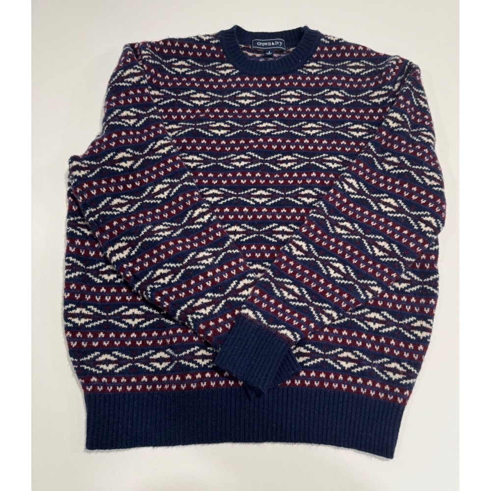 Crown & Ivy Mens Lambswool Blend Fair Isle Crewneck Sweater gorpcor